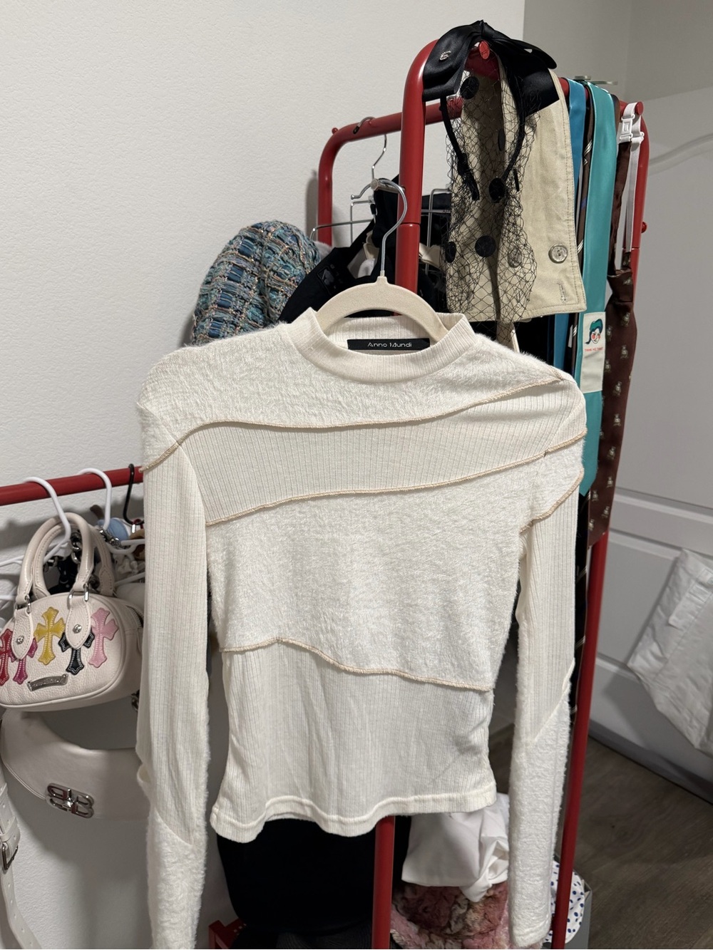 Designer Ivory Textured Cut-Out Sleeve Knit Top